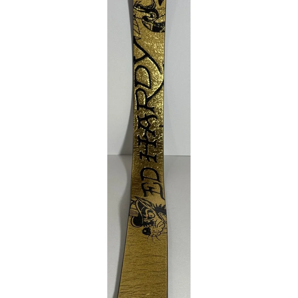 Ed Hardy Mens Gold Metallic Tattoo Print Belt Tiger Skull Snake Size 36 Y2K